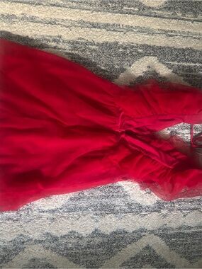 Girls Bright Red Tulle Party Dress with Ruched Bodice